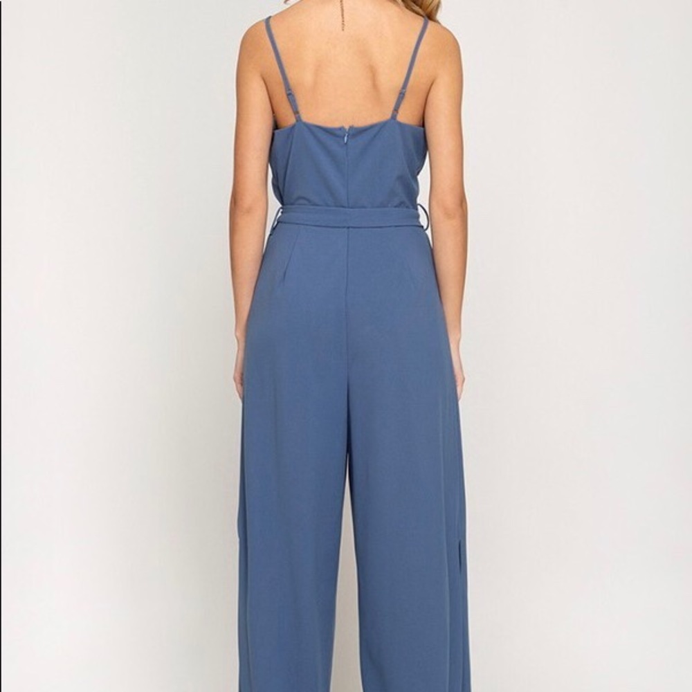 CAMISOLE JUMPSUIT WITH TIE WAIST AND LEGS SLITS - Picture 3 of 7